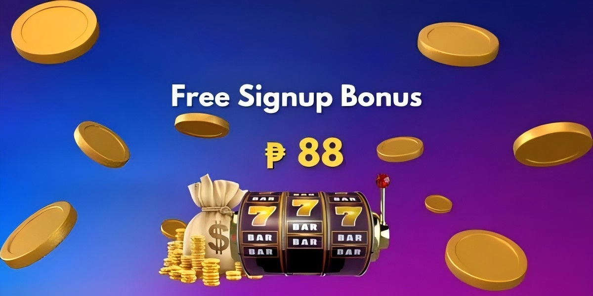 Welcome promotion banner with golden coins and slot reels